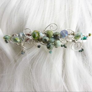 Silver and turquoise wire wrapped barrette